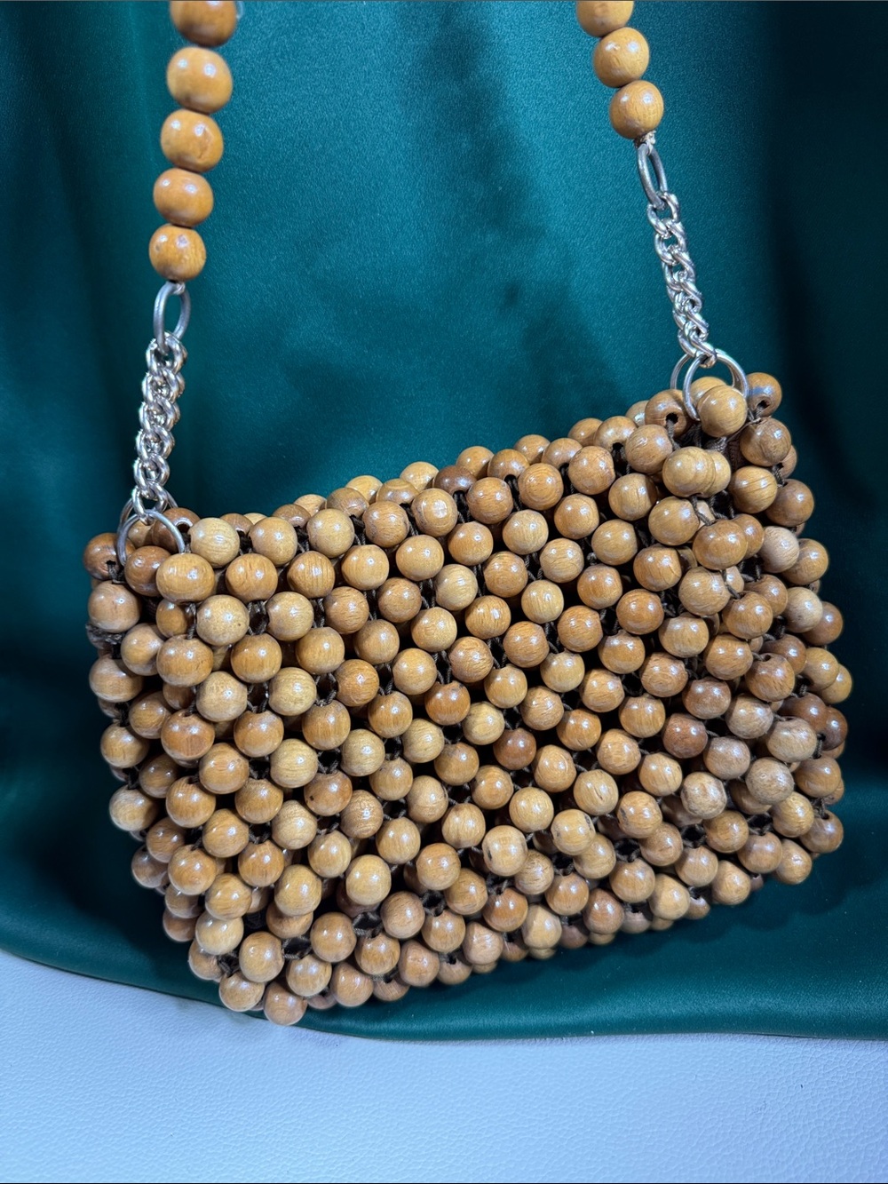Vintage Vintage Wooden Bead Handbag  is crafted from hundreds of wooden beads